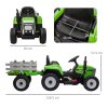 HOMCOM Electric Ride on Tractor 12V Kids Electric Car with Detachable Trailer Remote Control, Music, Horn, Lights, Start-Up Sound, for Ages 3-6 Years - Green