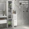 kleankin High Gloss Slim Bathroom Cabinet, Free Standing Bathroom Storage Cabinet with 2 Open Shelves, 2 Door Cupboards and Adjustable Shelves, White