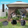 Outsunny 3.6 x 3.6 m Pop up Gazebo with Netting and Wheeled Carry Bag, UPF50+ Height Adjustable Party Tent Instant Canopy Sun Shade Shelter, Khaki