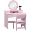AIYAPLAY Kids Dressing Table Set with Stool and Mirror, Make up Set with Storage Drawers, Kids Vanity Table Gift for Aged 3-8 Years Old - Pink