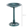 Outsunny 50cm Bird Bath for Garden, Outdoor Birdbath Stand, Decorative Bird Drinking Stand with Scallop-like Pattern, Time-Worn Finish, Green