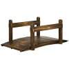 Outsunny 5FT Wooden Garden Bridge with Planters on Safety Railings, Stained Finish Arched Footbridge for Pond, Stream, Carbonized