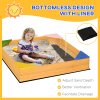 Outsunny Kids Wooden Sand Pit, Children Sandbox w/ Non-Woven Fabric, Four Seats, for Gardens, Playgrounds, 109 x 109 x 20cm - Natural Wood Effect