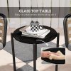 Outsunny 3 Pieces Rattan Bistro Set, Wicker Garden Furniture Set with Washable Seat and Back Cushions, Glass Top Coffee Table, for Outdoor, Patio, Black