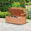 Outsunny Outdoor 2 Seater Garden Bench, Wooden Bench with Storage, Garden Storage Bench with Backrest, Arm Rests for Outdoor Patio Porch, 112 x 84 x 58 cm, Natural