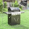 Outsunny 4+1 Burner Gas BBQ Grill with Clear View Lid, Portable Gas Barbecue Grill with Built-in Thermometer, Side Table, Cabinet, Wheels, Grease Tray for Garden Party Outdoor Cooking, Black