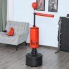 HOMCOM 155-205cm 3-IN-1 Freestanding Boxing Punching Bag Stand, Boxing Speed Trainer with Rotating Flexible Arm, Speed Ball, Fillable Base, Red