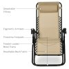 Outsunny Folding Zero Gravity Chairs, 3 Pieces Adjustable Sun Lounger and Table Set with Cup Holder and Headrest, Patio Bistro Set with Reclining Garden Chairs for Outdoor, Beige