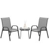 Outsunny 3 Pieces Outdoor Bistro Set, Patio Stackable Armchairs with Breathable Mesh Fabric and SPC Board Coffee Table, Light Grey