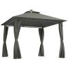 Outsunny 3 x 3 m Garden Gazebo, Double Roof Metal Gazebo with Curtains and Solar-Powered LED Lights, Outdoor Canopy Shelter for Patio, Deck, Dark Grey
