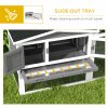 PawHut Rabbit Hutch with Run Wooden Guinea Pig Hutch Outdoor Bunny Cage Hide House with Sliding Tray, Hay Rack, Ramp, 156 x 58 x 68cm, Grey
