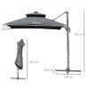 Outsunny 3m Cantilever Roma Parasol, Offset Patio Umbrella, Solar LED Lighted Hanging Sun Shade Canopy 250g Polyester SunShade with Aluminium Frame, Tilt & Crank Handle, Cross Base for Lawn, Grey