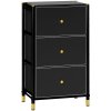HOMCOM Chest of Drawers, 3 Drawer Fabric Dresser with PU Leather Surface, Steel Frame, Storage Organizer Unit for Bedroom, Living Room, Hallway, Closet, Easy to Assemble, Black