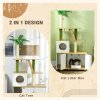 PawHut Cat Tree with Hidden Litter Box Enclosure, 2-in-1 Green Leaf Cat Tower, Litter Box Furniture with House, Ladder, Scratching Posts, Platforms, for Indoor Use - Oak