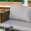 Outsunny 4 Piece Metal Garden Furniture Set with Tempered Glass Coffee Table, Texteline Pocket, Outdoor Set Loveseat Single Armchairs with Padded Cushions, Light Grey