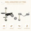 PawHut 4Pcs Wall Mounted Cat Shelves, with Hammock, Perches, Ladder, Scratching Post, Cat Wall Furniture for Large Cats, Grey
