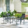 Outsunny Garden Chairs Set of 4, Stackable Rattan Effect Dining Chairs with Armrest, Weather Resistant and Lightweight Outdoor Furniture Armchairs for Patio, Balcony, Terrace, Dark Grey