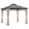 Outsunny 3 x 3 (m) Outdoor Polycarbonate Gazebo, Double Roof Hard Top Gazebo with Galvanised Steel Frame, Nettings & Curtains for Garden, Lawn, Patio and Deck, Khaki
