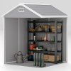 Outsunny 6 x 5ft Garden Shed, Plastic Shed with Floor, Window, Lockable Doors and Vents, Wood Effect Resin Tool Shed for Outdoor Patio, Dark Grey