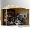 Outsunny 7.7 x 5.7ft Metal Garden Shed with Ventilation Slots and Sliding Doors, Galvanised Outdoor Tool Storage House, Brown Wood Effect