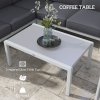 Outsunny 5-Piece Garden Corner Sofa Set with Cushions, 6 Seater Aluminium Garden Furniture Set with Glass Top Coffee Table, Patio Sectional Conservatory Furniture for Patio & Terrace, Light Grey