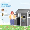 Outsunny Wooden Playhouse for Kids Outdoor Wendy House Indoor with Doors, windows, Plant Box, Floors, for 3-8 Years, for Garden, Lawn, Patio - Grey