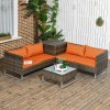 Outsunny 4 Seater Rattan Corner Sofa Set, Wicker Rattan Garden Furniture Set with Loveseats, Tables, Cushions for Outdoor, Patio, Orange