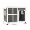 PawHut Outdoor Dog Kennel, Wooden Dog House Shelter with Asphalt Openable Top, Removable Floor, Clear Front Panel, Curtain, Windows, for Small, Medium Puppies, 90 x 62 x 71cm, Light Grey