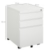 Vinsetto 3-Drawer Filing Cabinet with Lock, Mobile Steel File Cabinet for A4, Legal and Letter Size, Under Desk Drawers with Pre-Assembled Body for Home Office, 39 x 48 x 60 cm, White