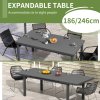 Outsunny 246 cm Extending Garden Table, Rectangle Outdoor Dining Table for 6-8, Aluminium Frame for Patio, Balcony - Charcoal Grey