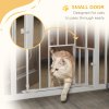 PawHut Extra Tall Dog Gate with Cat Flap, Pet Safety Gate for Doorways Stairs with Auto Close Double Locking, 104 cm Tall 74-80 cm Wide, White