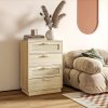 HOMCOM Bedroom Chest of Drawers, Boho Rattan Dresser with 4 Drawers, Storage Cabinet for Living Room, Hallway, Entryway, Natural Wood Finish