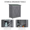 Outsunny Small Shed, Wooden Garden Shed with Flexible Table, Hooks and Ground Nails, Lockable Tool Shed with Asphalt Roof, 140 x 75 x 157cm, Grey