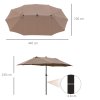 Outsunny 4.4m Double-Sided Sun Umbrella Garden Parasol Patio Sun Shade Outdoor with LED Solar Light, NO BASE INCLUDED, Khaki