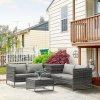 Outsunny 4 Seater Rattan Corner Sofa Set, Wicker Rattan Garden Furniture Set with Loveseats, Tables, Cushions for Outdoor, Patio, Grey