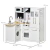HOMCOM Toy Kitchen, Wooden Kids Kitchen with Realistic Refrigerator, Microwave, Oven, Range Hood, Sink, Telephone, Sounds, Storage Space, for 3-6 Years Old, White
