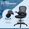 Vinsetto Drafting Chair with Flip-up Armrests, Mesh Office Chair, Ergonomic Draughtsman Chair with Lumbar Support and Footrest Ring for Standing Desk and Bar Counter, Black
