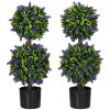 HOMCOM Set of 2 Decorative Artificial Plants Ball Trees with Lavender Flowers in Pot Fake Plants for Home Indoor Outdoor Decor, 70cm, Green
