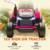 AIYAPLAY Ride on Tractor with Trailer, 12V Electric Vehicle with Remote Control, Ride on Car for Kids with Music, Shifter, Start-Up Sound for Ages 3-8 Years, Pink