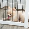 PawHut Freestanding Pet Gate 4 Panel Wooden Dog Barrier Foldable Safety Fence with Support Feet 264cm Long 77cm Tall for Doorway Stairs White