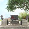 Outsunny 4 Piece Rattan Garden Furniture Set with Adjustable Backrest, Wicker Outdoor Furniture Sofa Set with Loveseat, Reclining Armchairs, Thickened Cushions and Glass Top Table, Light Grey