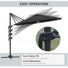 Outsunny 3(m) Cantilever Roma Parasol Garden Sun Umbrella Outdoor Patio with 360 Rotation Crank & Tilt Aluminium Frame LED Solar Light Cross Base, Dark Grey