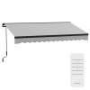 Outsunny 3.5 x 2.5m Electric Awning with Remote Controller, Aluminium Frame Retractable Awning, Half Cassette Sun Canopies for Patio Deck Door Window, Light Grey