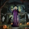 Outsunny 183 cm Life Size Halloween Animated Standing Witch & Broomstick with Glowing LED Eyes, Spooky Witch Scary Halloween Decorations, Battery Operated, Indoor Party Props