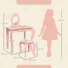 ZONEKIZ Kids Dressing Table, Girls Vanity Table Cute Animal Design with Mirror, Stool, Desk, Drawer for Kids Room, Bedroom, Nursery, 3-6 Years Old, Pink