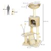 PawHut 116cm Cat Tree for Indoor Cats, Cat Tower with Scratching Posts, Ramp, Cat House, Toy Balls, Platforms, Bed, Ramp - Beige