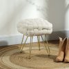HOMCOM Square Foot Stool, Woven Footrest Ottoman with Metal Legs, Padded Makeup Vanity Stool, Velvet Dressing Table Seat for Bedroom