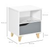 HOMCOM Bedside Table Nightstand with Drawer and Shelf, Side End Table with Wood Legs for Bedroom, White and Grey