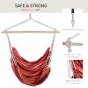 Outsunny Outdoor Hanging Rope Chair with Cotton Rope, Garden Hammock Chair with Wooden Support Bar Cotton Cloth, Portable Garden Chair for Patio & Tree, Red