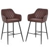 HOMCOM Set of 2 Bar stools Retro PU Leather Bar Chairs w/ Footrest Metal Frame Comfort Support Stylish Dining Seating Home Brown